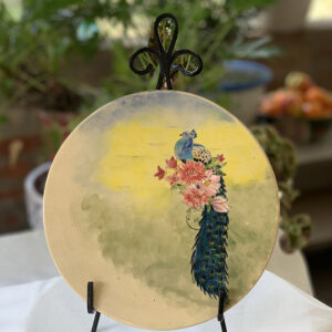 Peacock with pink flowers platter