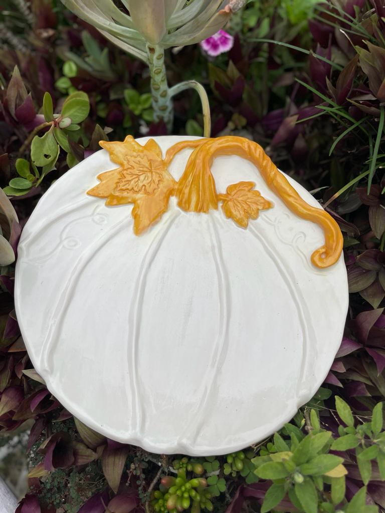 White Pumpkin with Golden Yellow Leaves