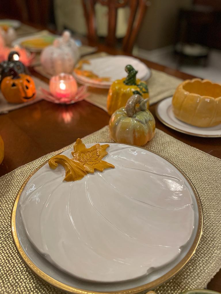 White Pumpkin with Golden Yellow Leaves