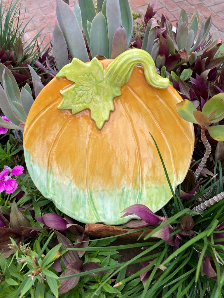 Pumpkin platter Orange with shadings of  green 2