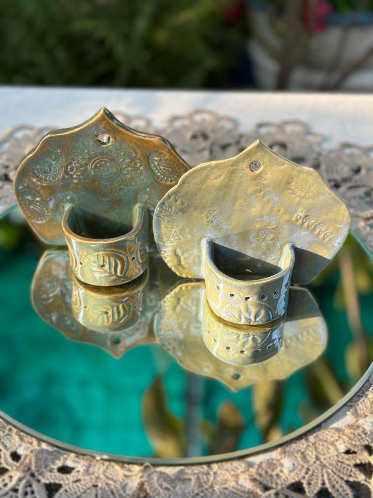 Wall hanging lamps wide(blue shades) (light brown)*5 Each