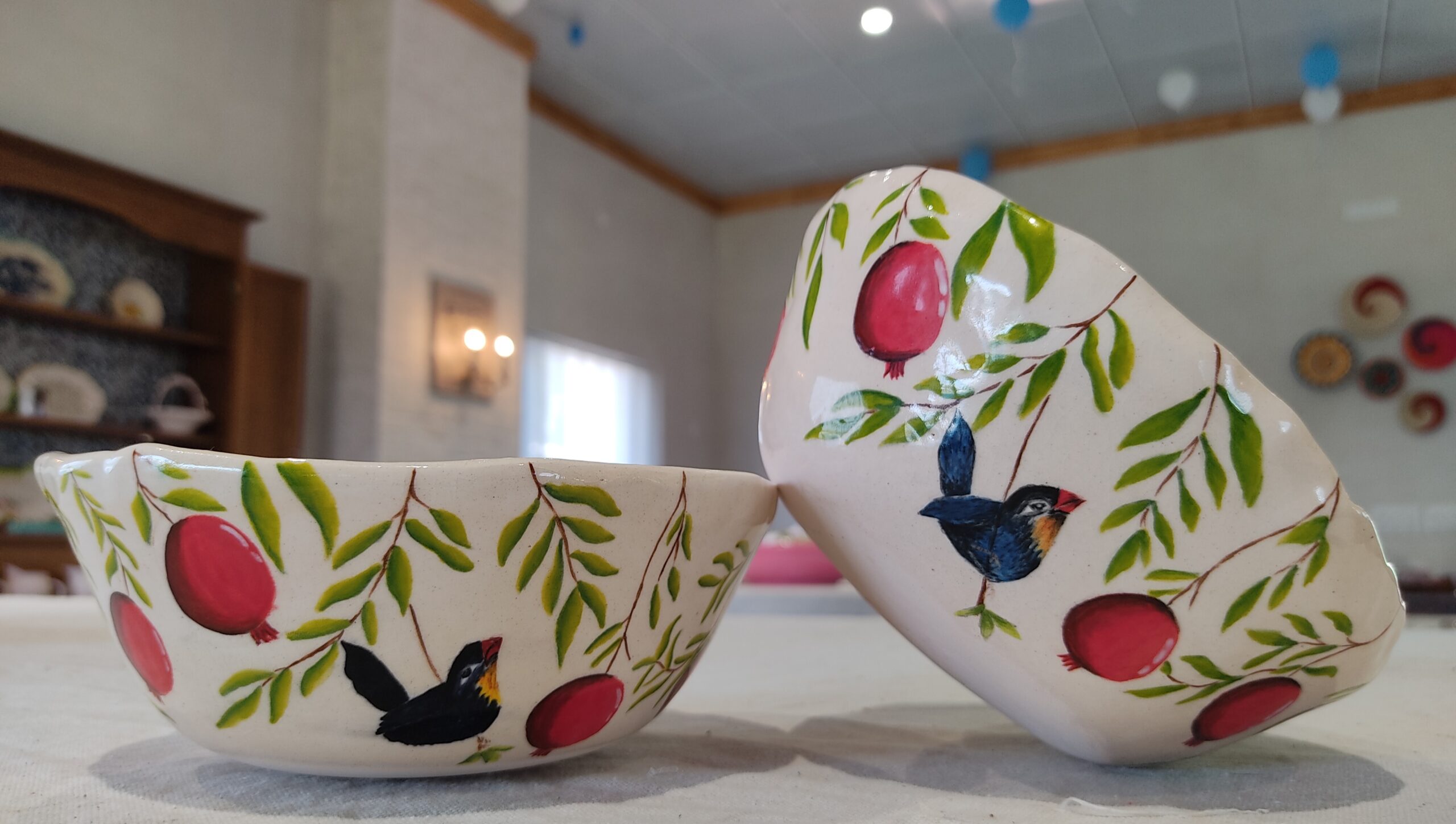 Pomegranate Bowls with Bird