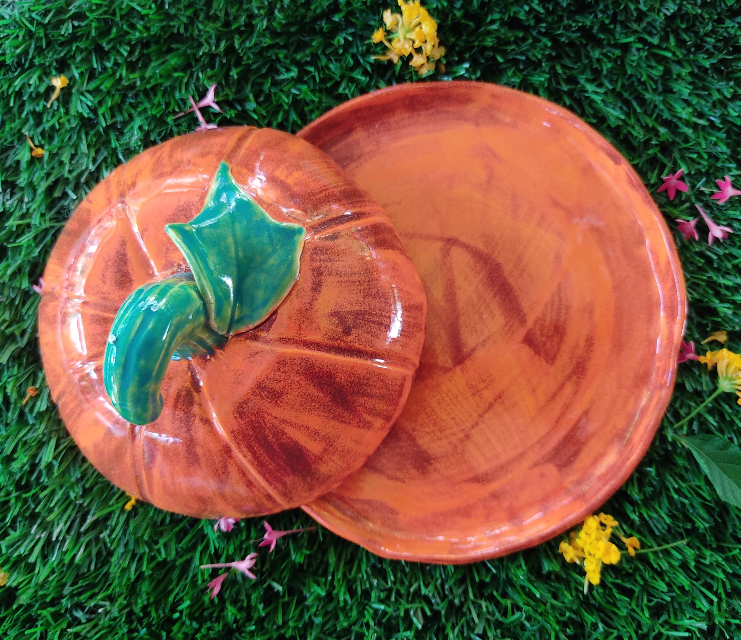 Aqua/orange pumpkin Butter dish