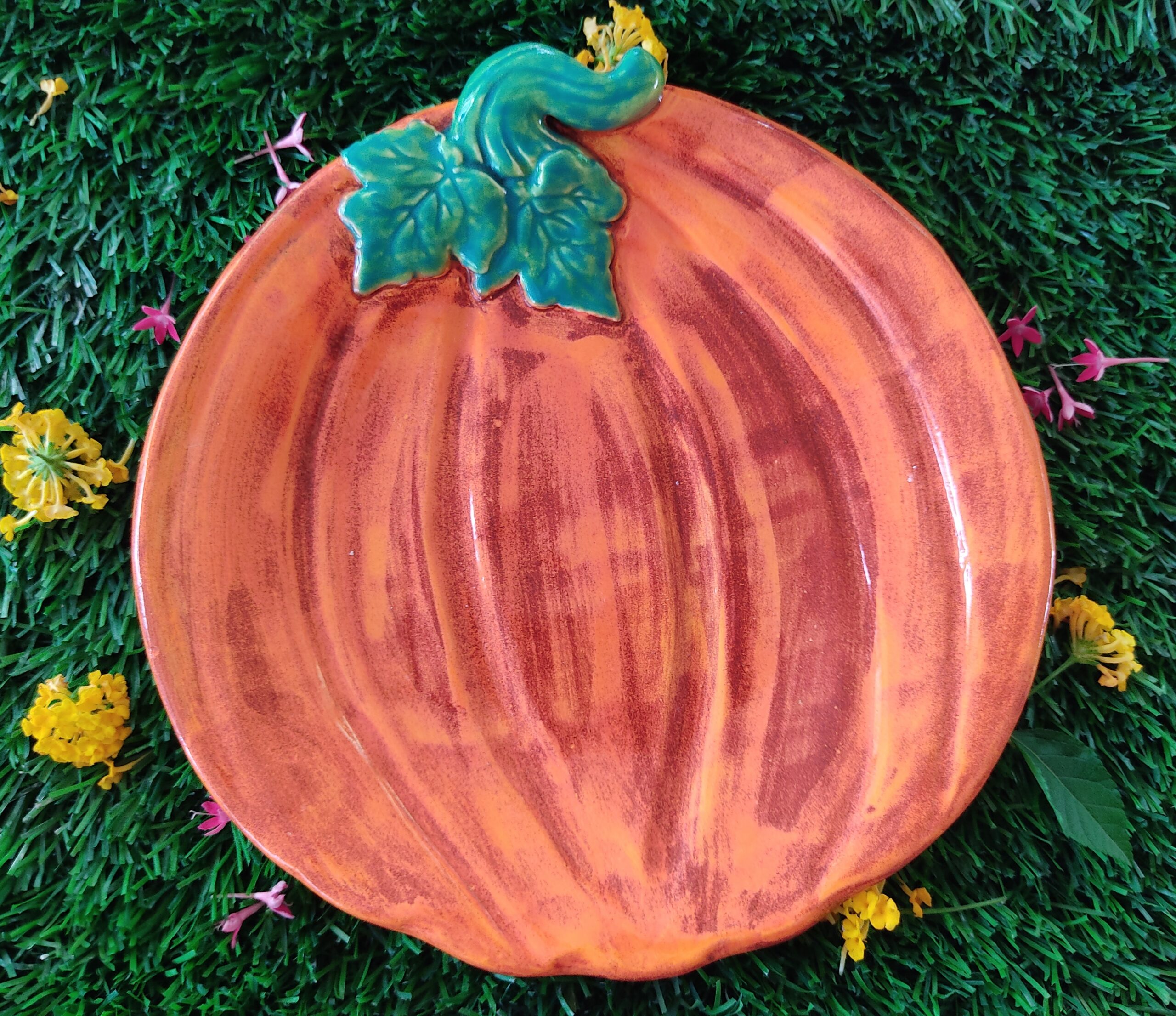 Aqua/orange pumpkin plate