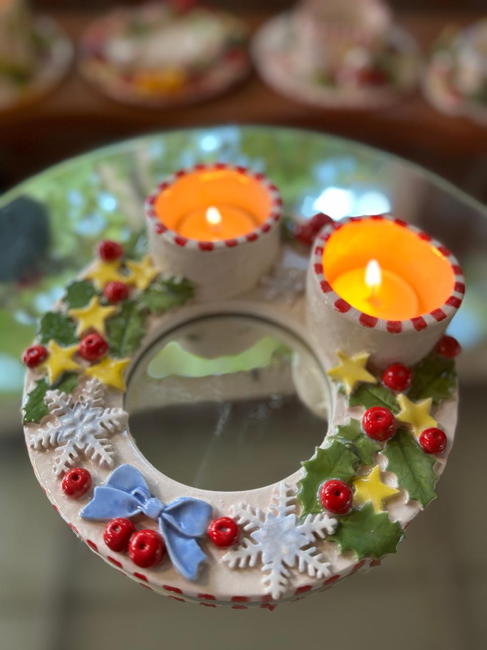 Candle holder Blue Bow