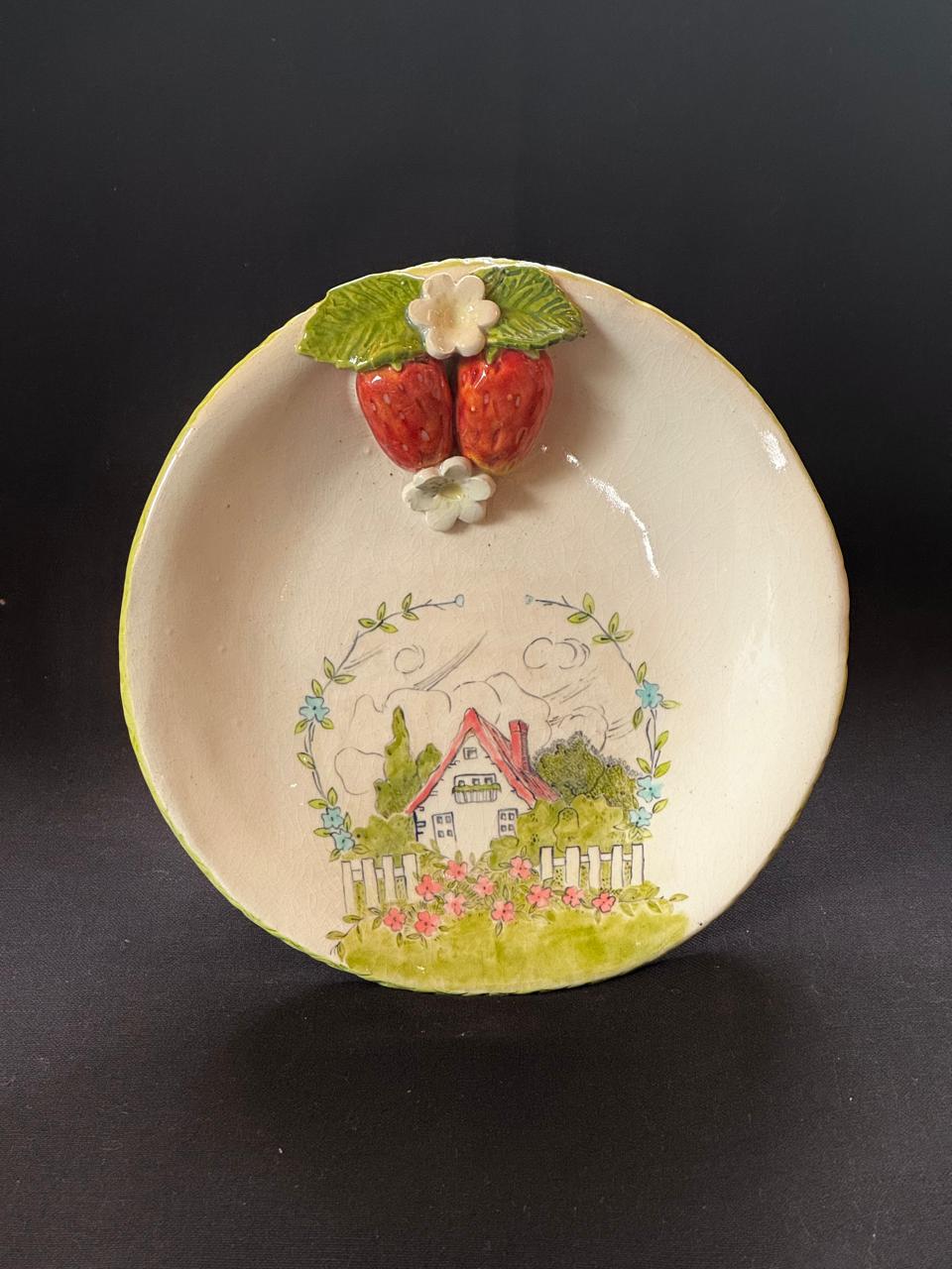 Strawberry hut scenery platter with two strawberries