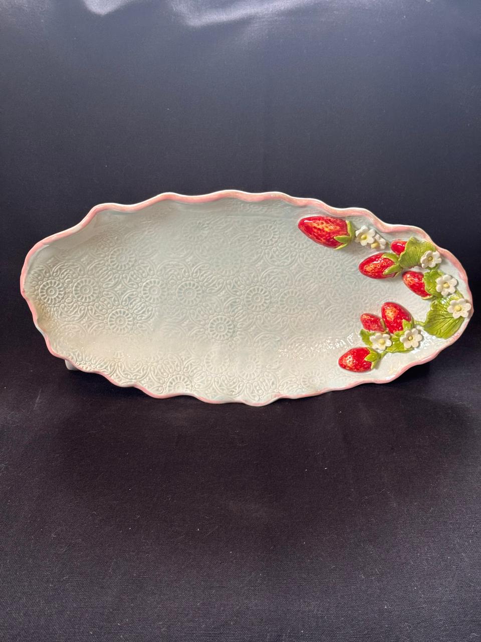 Strawberry Oval serving Plate(Pink edges)