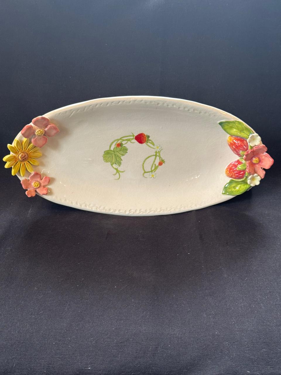 Oval serving platter with strawberries