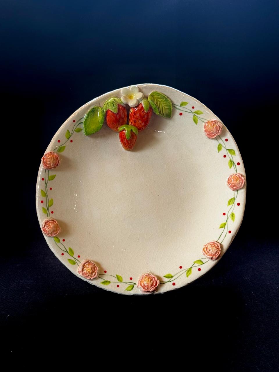 Round Strawberry platter with roses