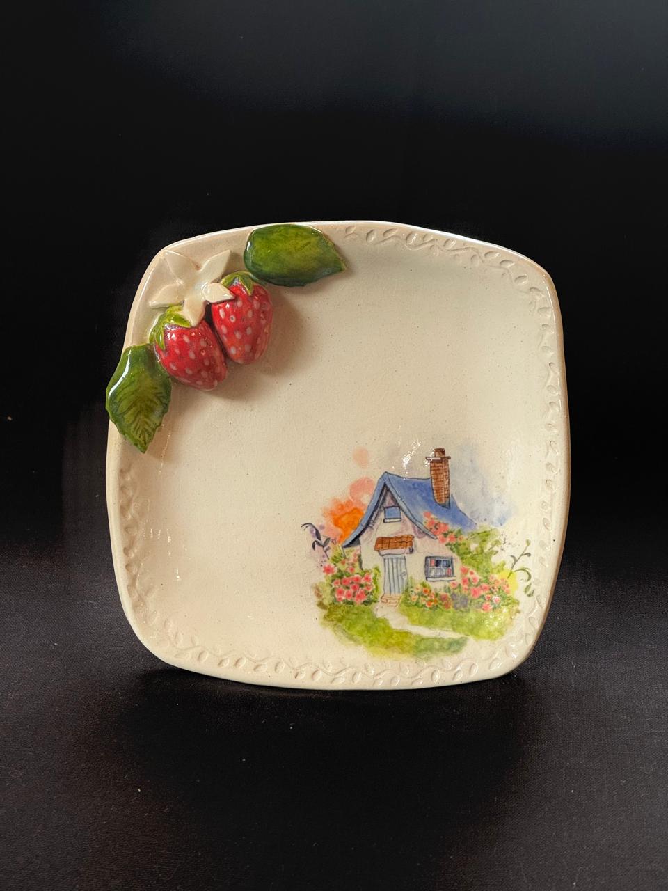 Square scenery  Plate with strawberries🍓(small)