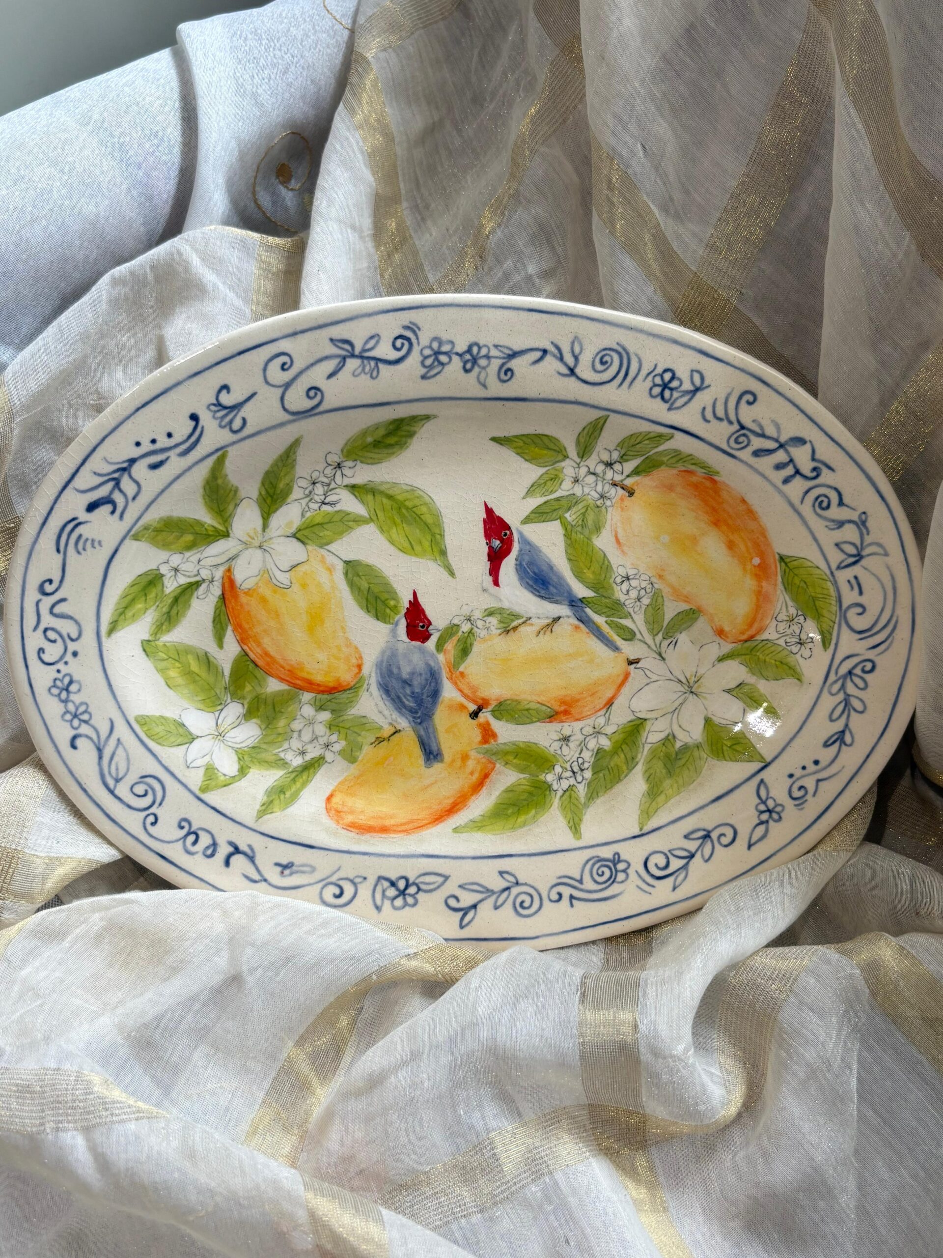 Beautiful Oval mango and bulbul plate