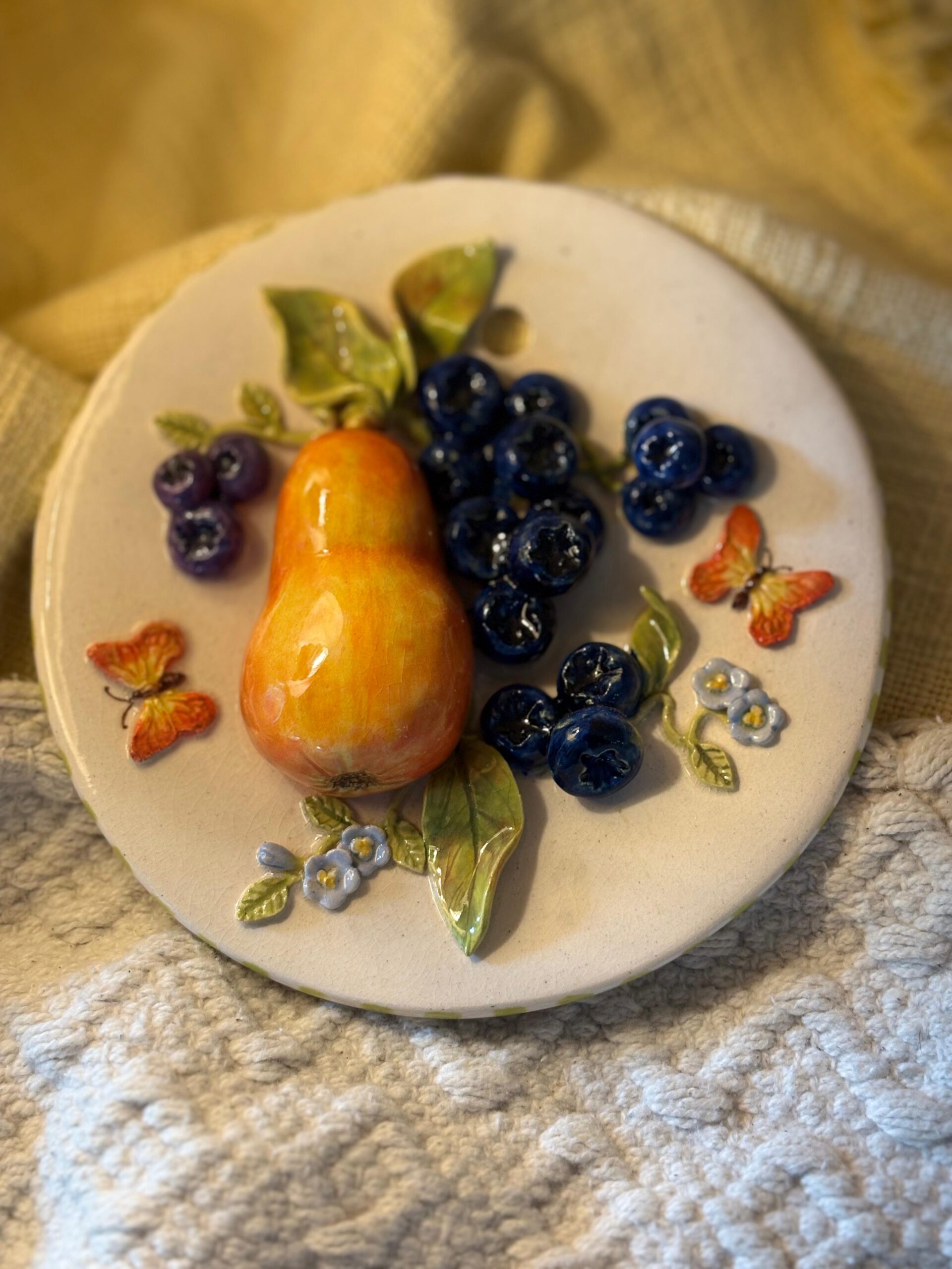 Pear and blueberries wall hanging