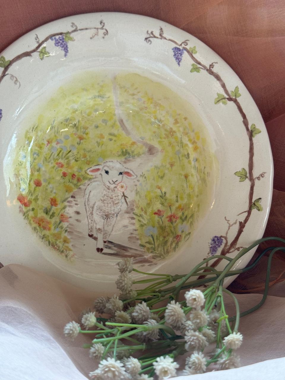 Hand-painted cottage core plate