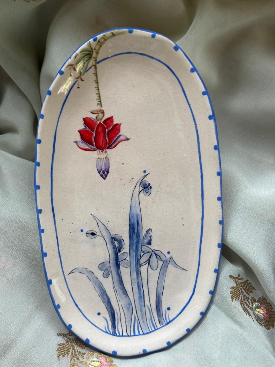 Oval Hand painted blue plate